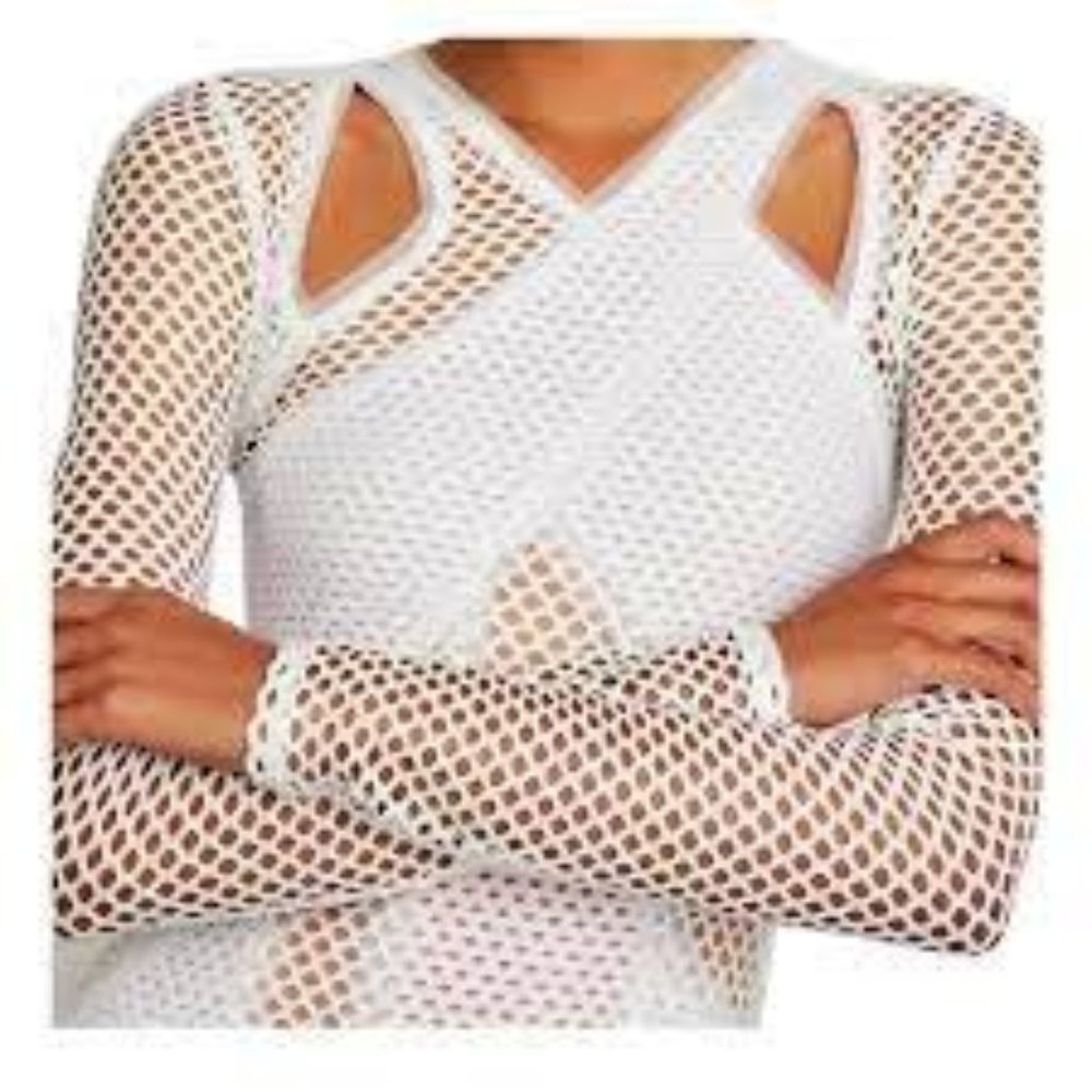 NWT BCBGMAXAZRIA Jaylynn Mesh Patchwork Sexy Dress Sz M | White - Picture 3 of 5